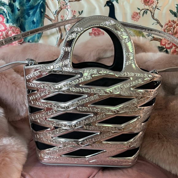 BALENCIAGA Neo Basket Cutout Embossed Leather Small Cross Body Bag - Picture 2 of 4